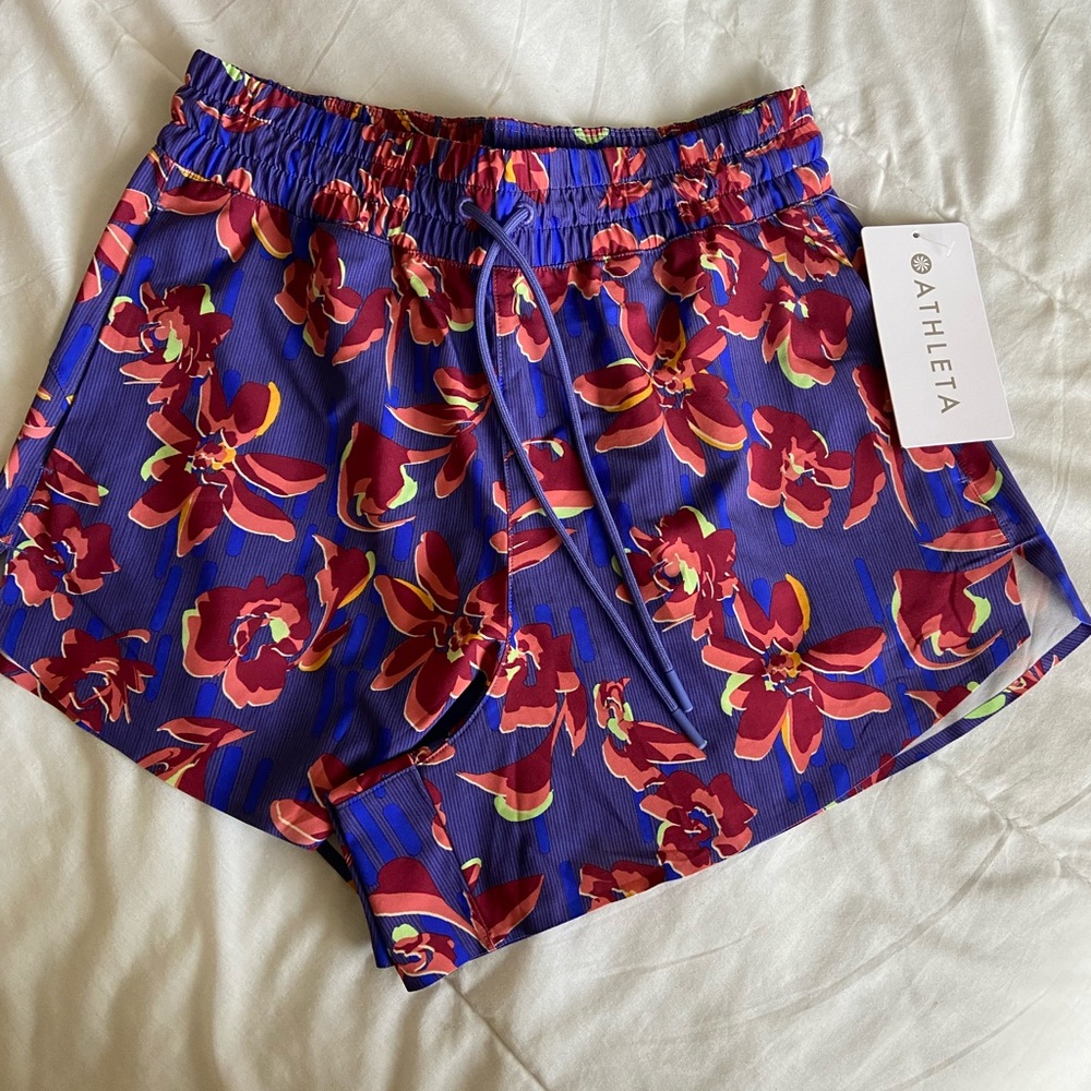 Athleta Women's Floral Red and Blue Athletic Shorts